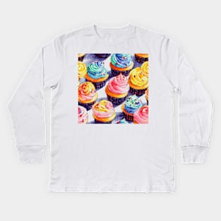 Watercolor cupcake pattern Kids Long Sleeve T-Shirt